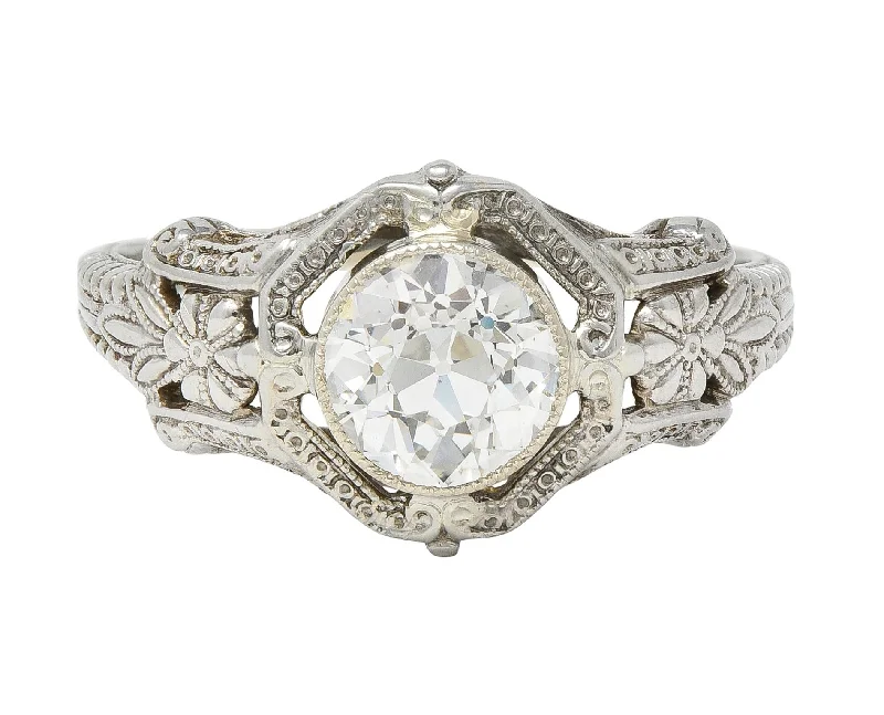 Flash Deals On Fine Jewelry – Shop Before It's Gone Art Deco 1.19 CTW Diamond 18 Karat White Gold Floral Engagement Ring GIA