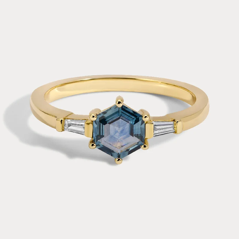 Daphne - 0.72ct Hexagon Sapphire and Diamond Ring