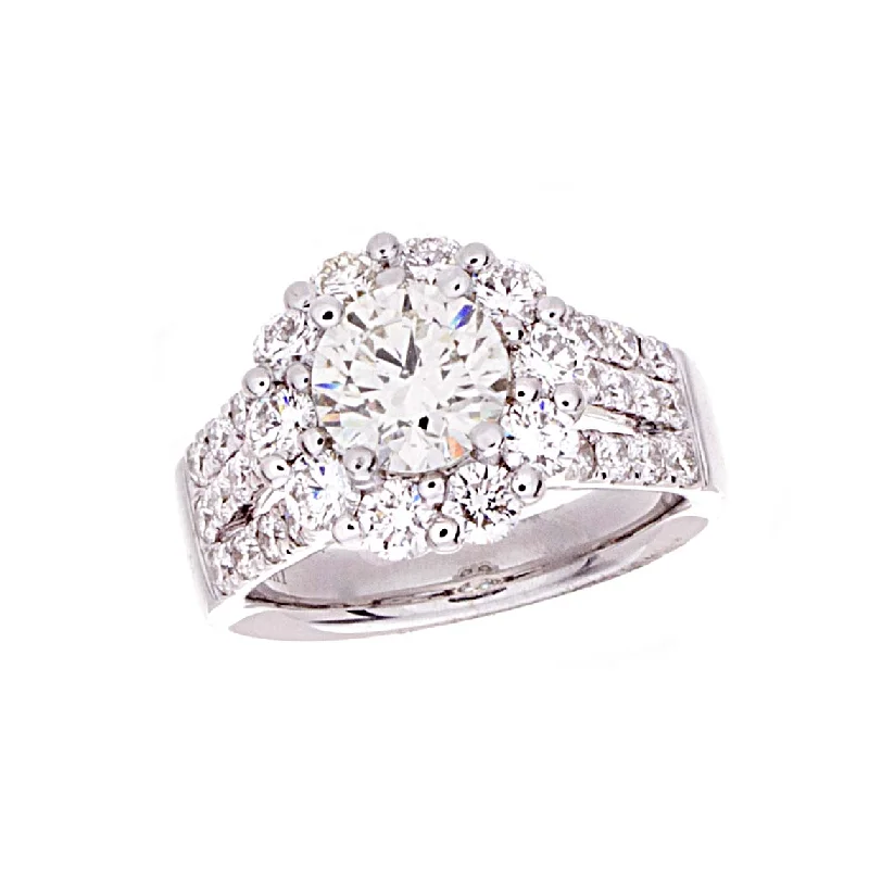 Round Diamond Halo Ring with Three Row Band