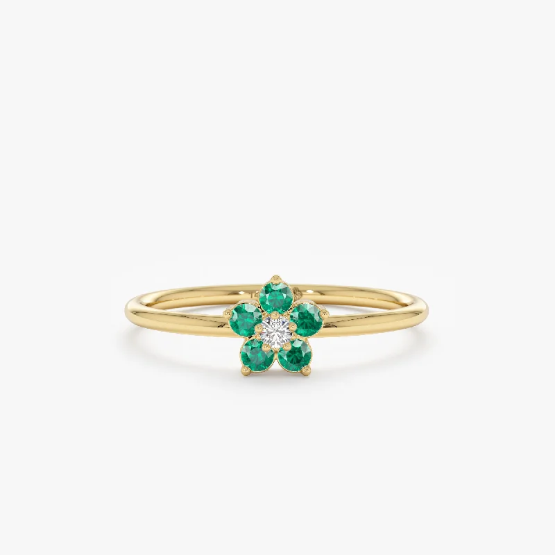 Emerald and Diamond Flower Ring, Alondra