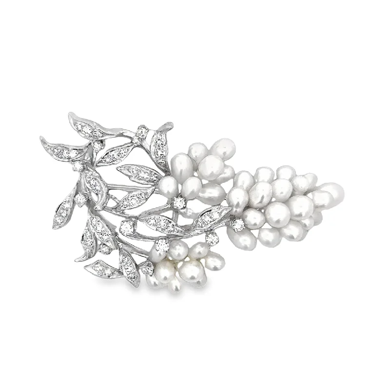 Estate Kurt Wayne Pearl and Diamond Brooch in White Gold