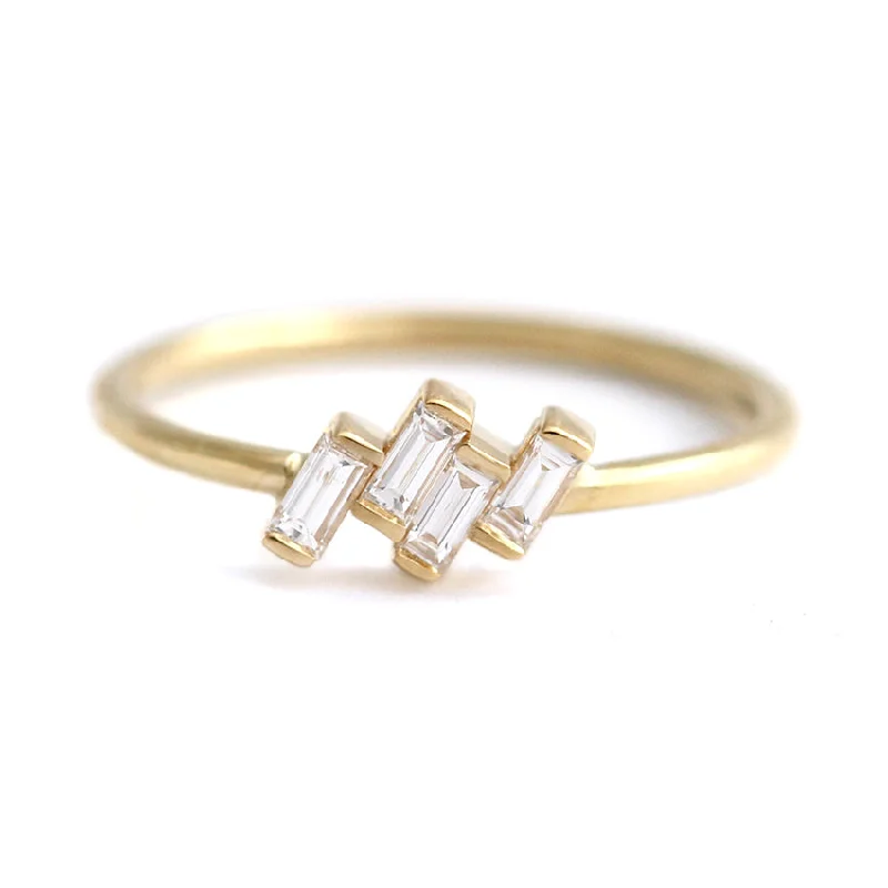 Luxury Jewelry Now At Special Promotional Rates Four Baguette Cut Diamonds Set In A Tilted Composition - Vintage Ring