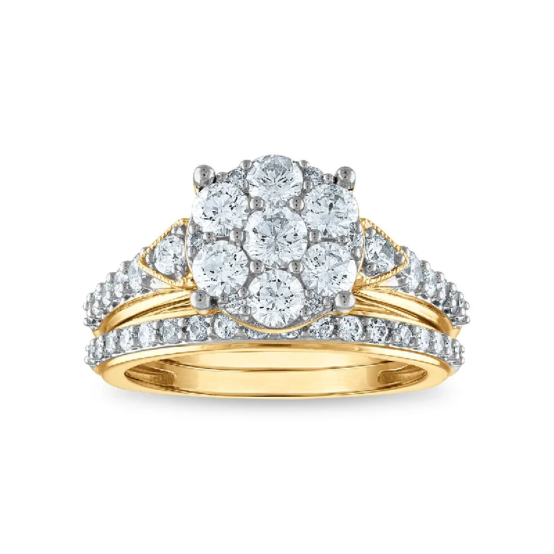 Limited-Time Jewelry Sale – Elegant Styles At Less LoveSong EcoLove 1-1/2 CTW Lab Grown Diamond Cluster Bridal Set in 10KT Yellow Gold