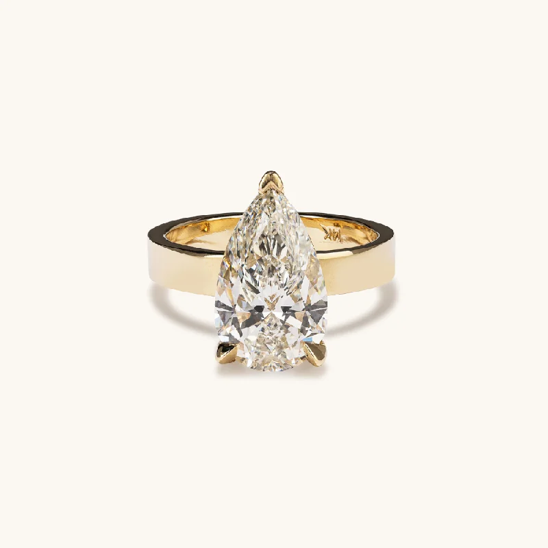 Stunning Jewelry At Even More Stunning Prices Pear Lab Diamond Engagement Ring with Hidden Halo Thick Solitaire Setting