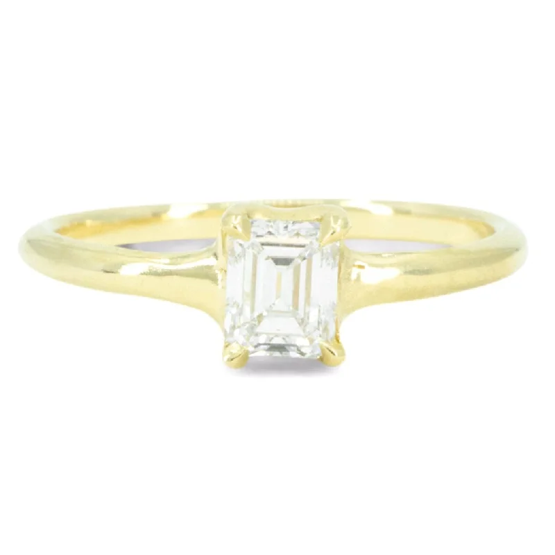 Reservoir Solitaire Emerald Cut Ring - 18ky + Diamond