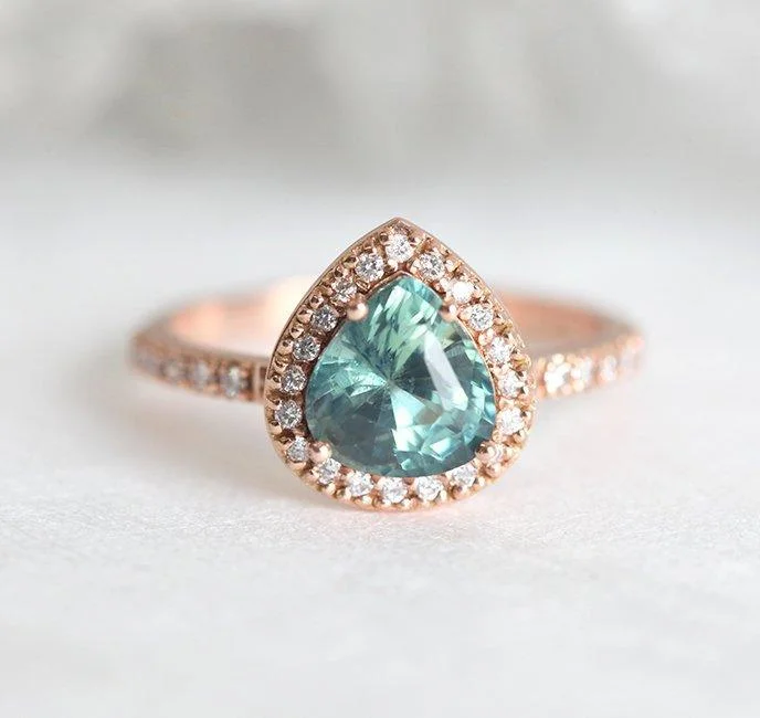 Leen Teal Green Sapphire Diamond Ring