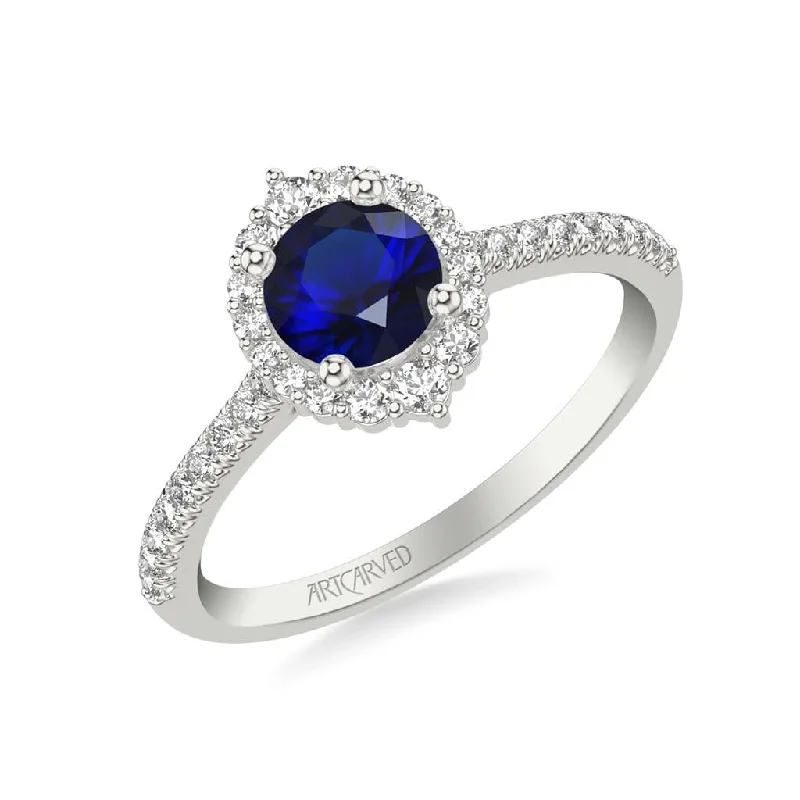 Sapphire and Diamond Halo Engagement Ring