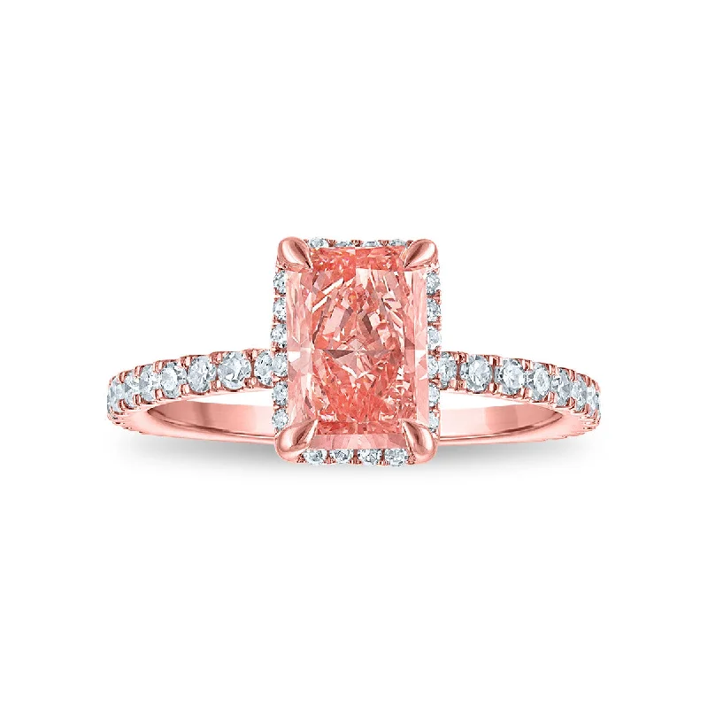 Signature EcoLove 2 CTW Fancy Pink Lab Grown Diamond Halo Engagement Ring in 14KT Rose Gold