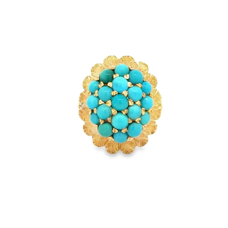 Best-Selling Jewelry Now Available At Special Deals Vintage 1950s-60s Turquoise Cluster Ring in Yellow Gold