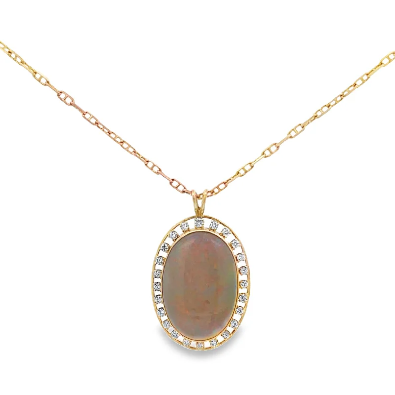 Seasonal Jewelry Sale – Upgrade Your Collection Vintage 1960s Opal and Diamond Pendant in Yellow Gold