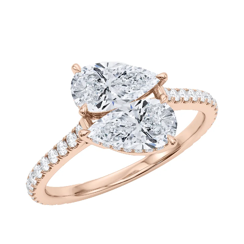 Twin Pear East West Pave Ring