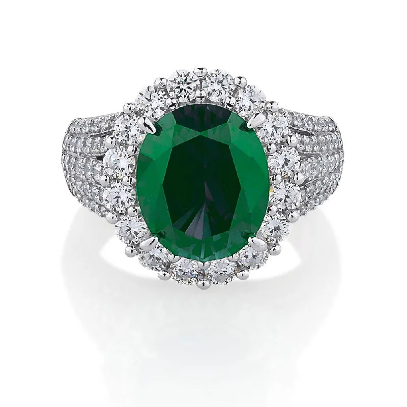 Buy More, Save More On Stunning Jewelry Pieces Dress ring with emerald simulant and 6.35 carats* of diamond simulants in sterling silver Buy More, Save More On Stunning Jewelry Pieces Dress ring with emerald simulant and 6.35 carats* of diamond simulants in sterling silver