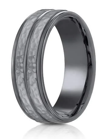 Tantalum 8mm Dual Center Hammered Finish Cut Design Ring