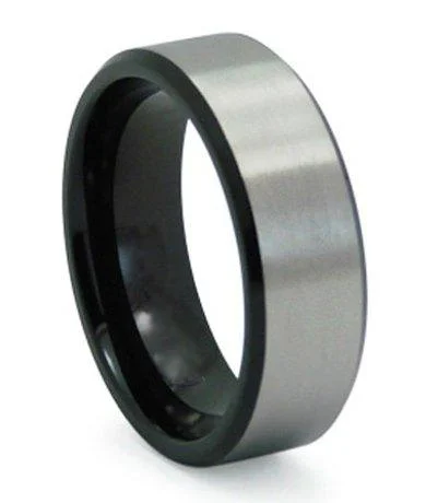 Men's Black Titanium Wedding Band with Satin Overlay | 8mm