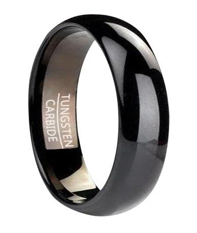 Polished Finish Black Tungsten Men's Ring with Domed Profile-6mm