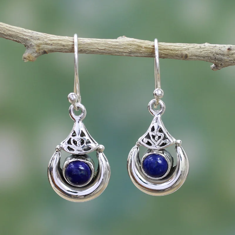 Last Chance To Grab Your Favorite Jewelry At A Discount Alluring Crescent Lapis Lazuli Silver Earrings