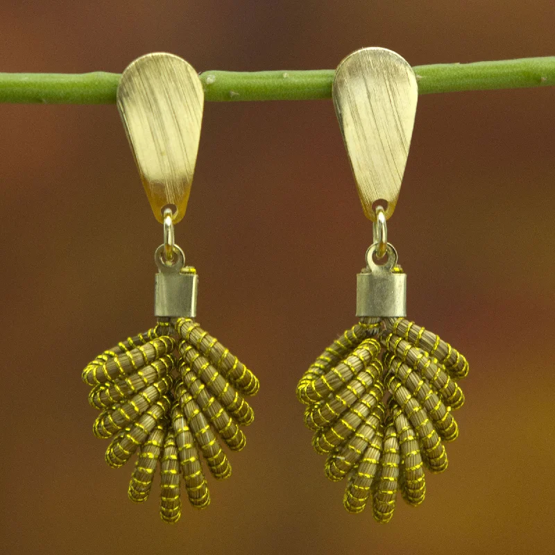 Luxury Handcrafted Jewelry For Elegant Looks Amazon Leaf Brazilian Golden Grass Dangle Earrings with 18k Gold