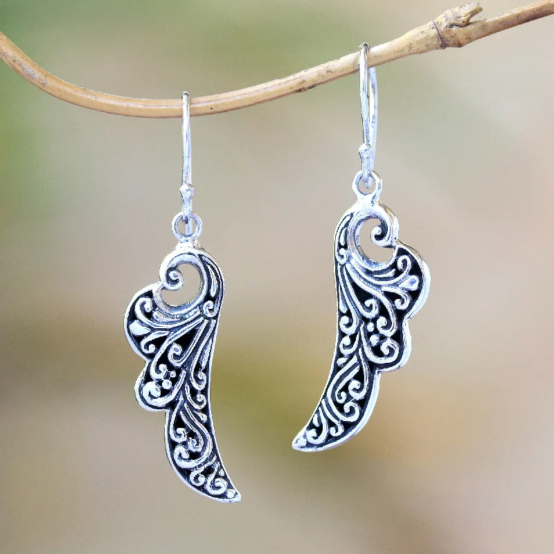 Affordable Elegance – Premium Jewelry At Special Prices Balinese Angel Wings Handcrafted Sterling Silver Flower Wings Dangle Earrings