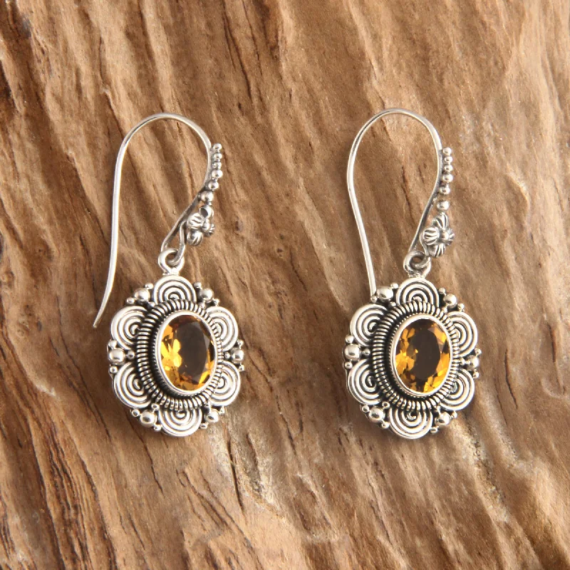 Get The Jewelry You Love At A Price You Love Balinese Sunflower Floral Sterling Silver and Citrine Dangle Earrings