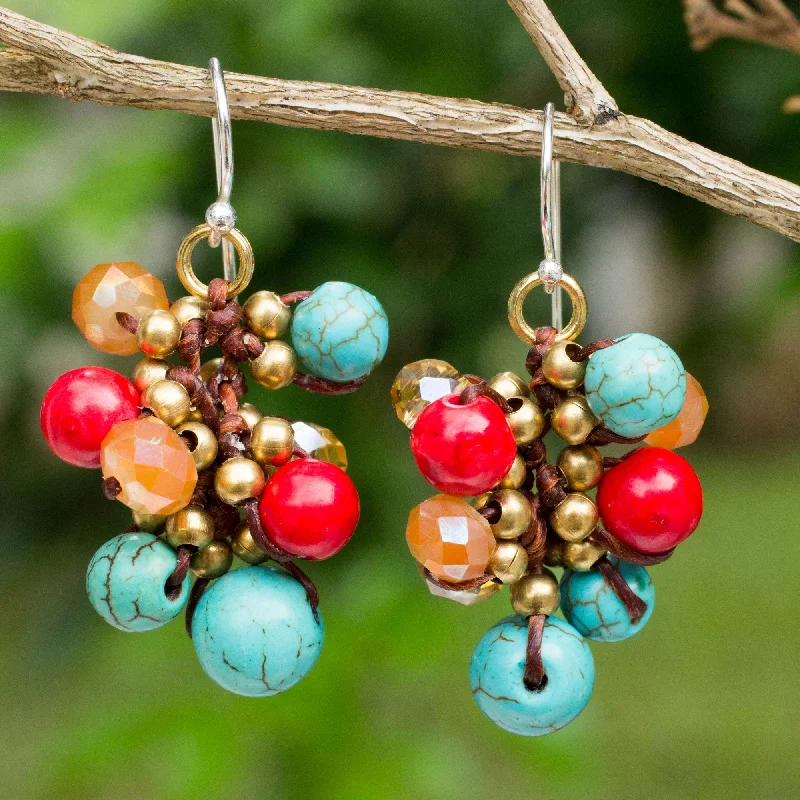 Jewelry Deals That Sparkle – Shop Today Blue Fire Cattlelaya Blue and Red Gemstone Clusters on Hand Knotted Earrings