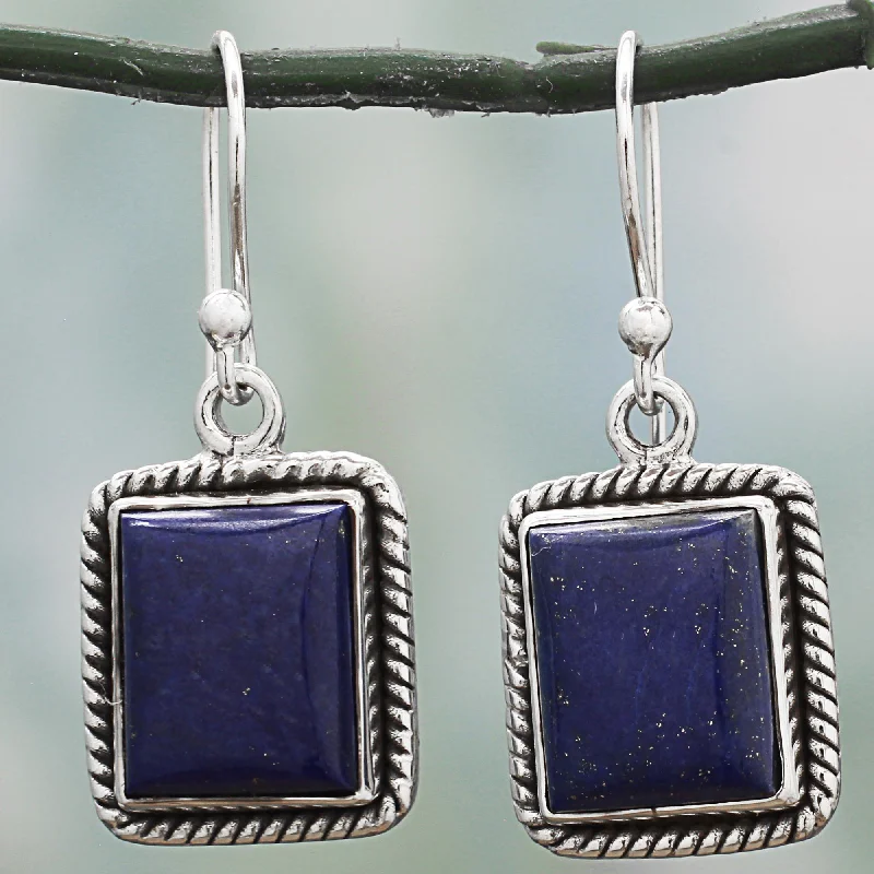 Unique Jewelry Designs Now At Discounted Rates Blue Frame Lapis Lazuli Sterling Silver Rectangle Dangle Earrings