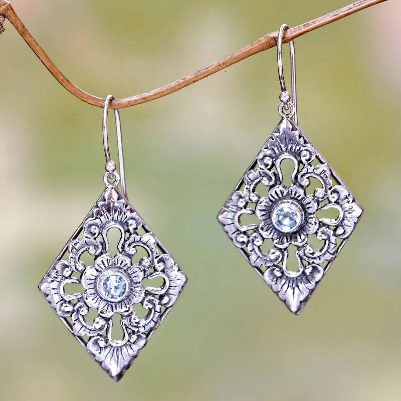 Limited-Time Jewelry Sale – Don't Miss These Deals Blue Padma Sterling Silver and Blue Topaz Earrings with Floral Motif