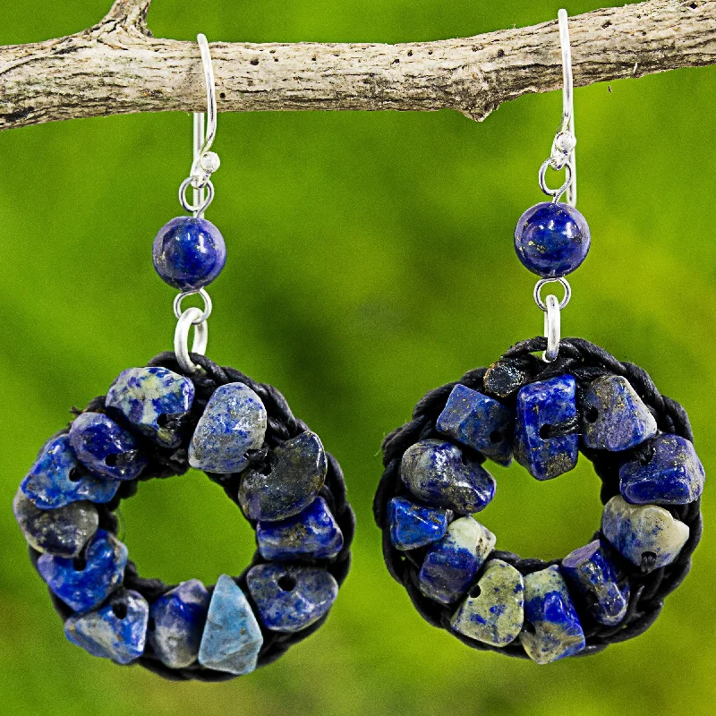 Make Every Moment Shine – Jewelry Discounts Available Blue Summer Lapis Lazuli Wreath Dangle Earrings Handmade in Thailand