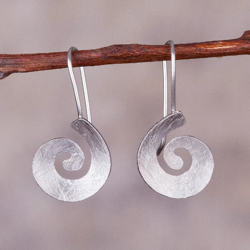 Discounted Jewelry For A Glamorous Look Brushed Spirals Spiral-Shaped Sterling Silver Drop Earrings from Peru