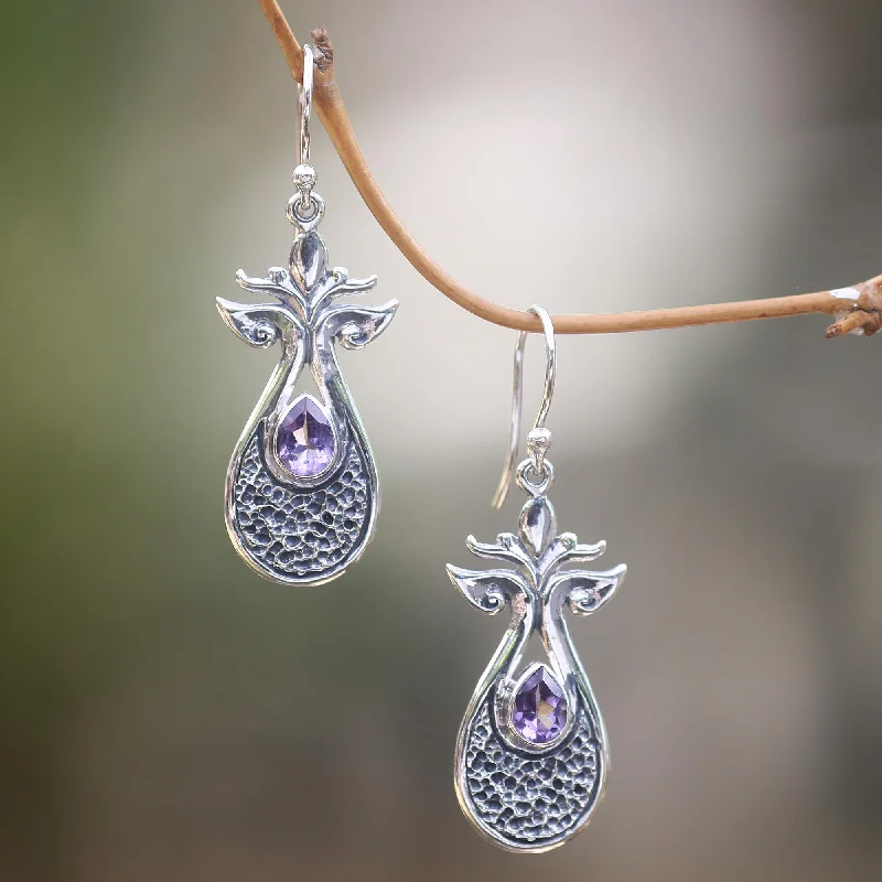 Flash Sale On Exquisite Jewelry – Don't Miss Out Budding Flower Handmade Amethyst and Sterling Silver Dangle Earrings