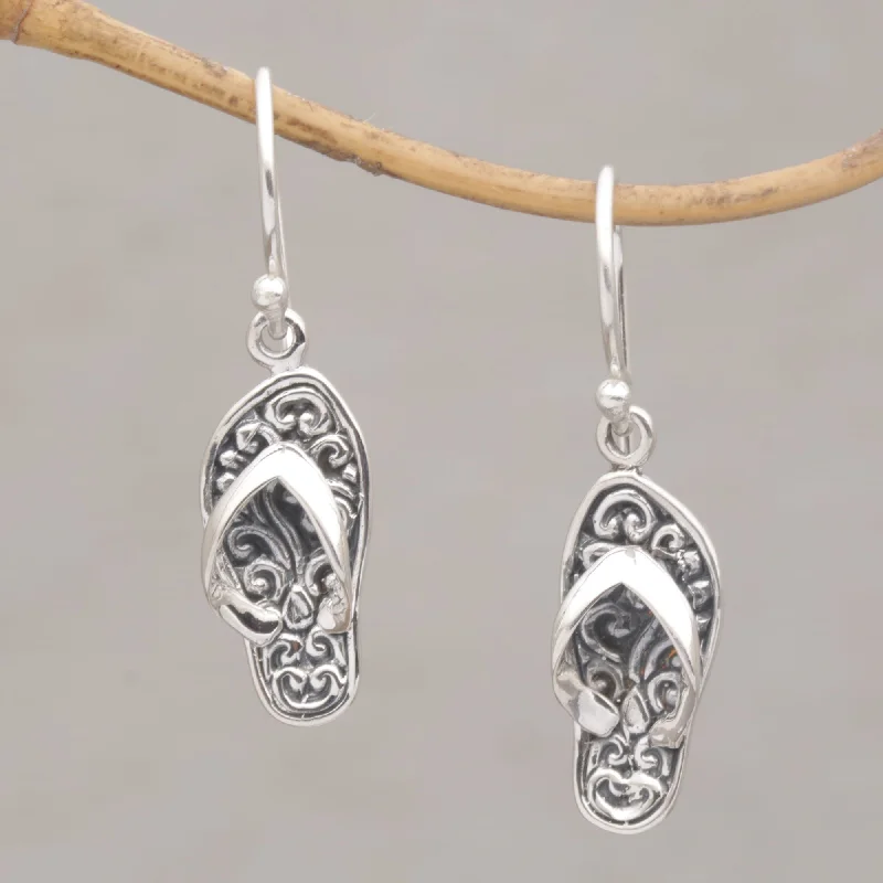 Romantic Heart-Shaped Jewelry For Special Gifts Celuk Sandal Handmade Sterling Silver Dangle Sandal Earrings from Bali