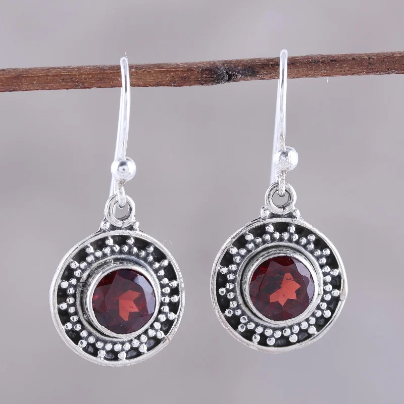 Affordable Gold-Plated Jewelry For Modern Fashion Circular Sparkle Circular Garnet Dangle Earrings from India