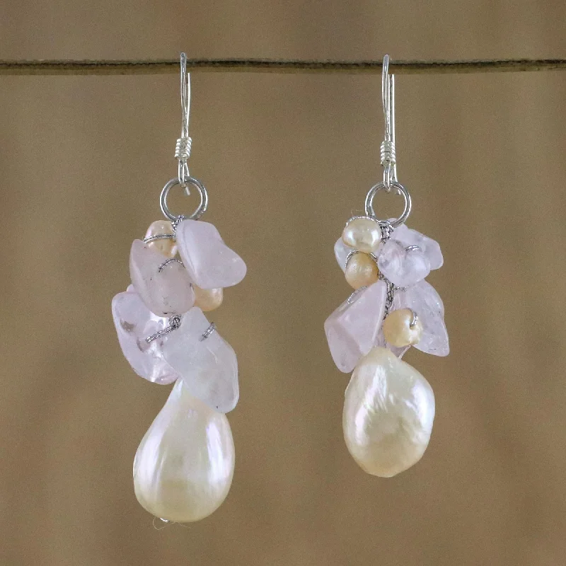 Exclusive Online Jewelry Sale – Don't Wait Cloud Bouquet Rose Quartz and Pearl Beaded Earrings