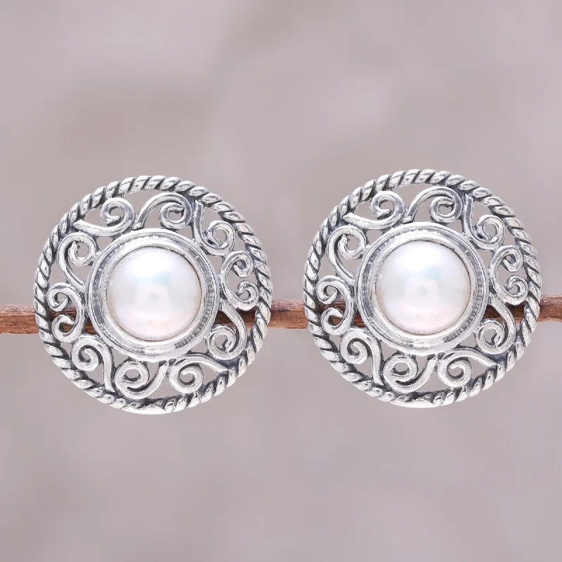 Best Jewelry Sale Prices – Limited-Time Offer Crowned Moonlight Cultured Pearl Sterling Silver Scrollwork Button Earrings