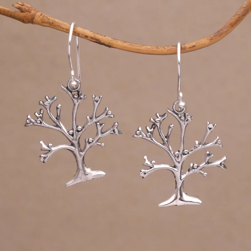 Luxury Meets Affordability – Jewelry Sale Now Live Dainty Bark Tree-Shaped Sterling Silver Dangle Earrings from Bali