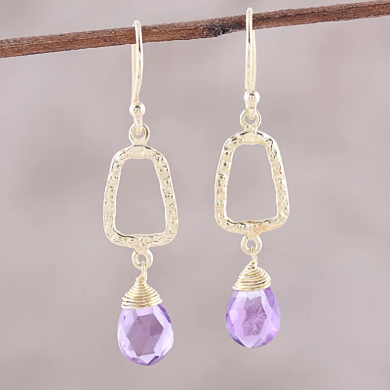 Chic And Stylish Jewelry At Exclusive Prices Dancing Frames 18k Gold Plated Amethyst Dangle Earrings from India