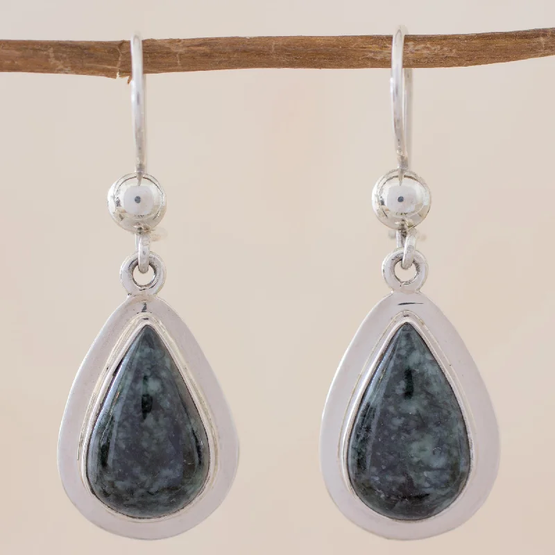 Grab Exquisite Jewelry At The Lowest Prices Dark Green Halo Polished Sterling Earrings with Dark Green Maya Jade