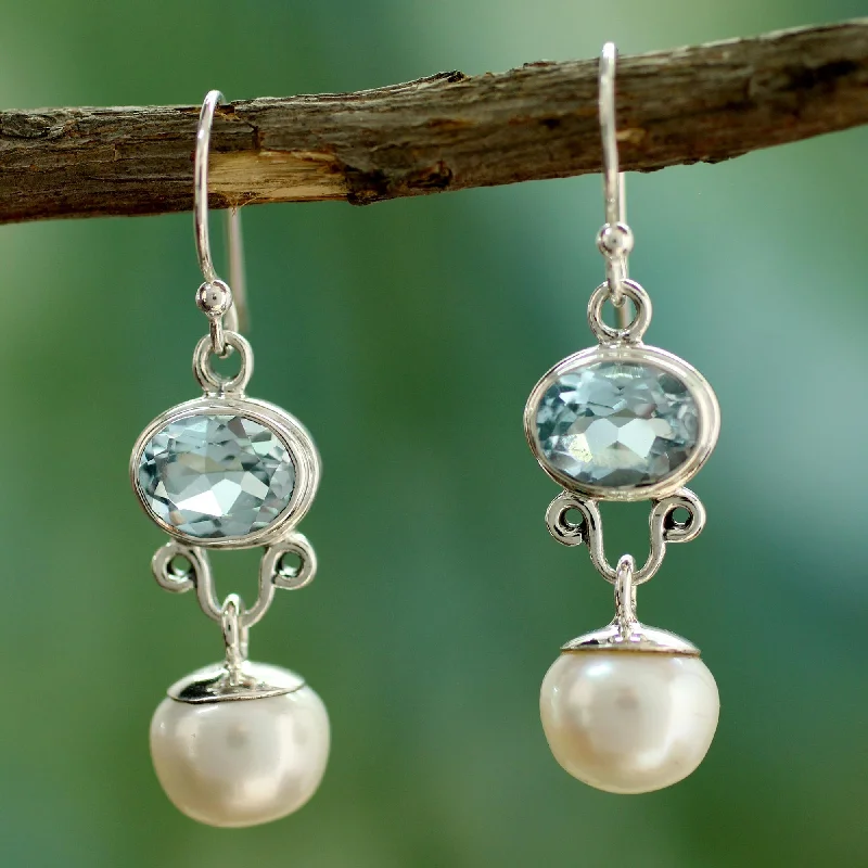 Limited-Time Jewelry Sale – Don't Miss Out On Dazzling Discounts Dazzling Delhi Pearl and Blue Topaz Dangle Earrings