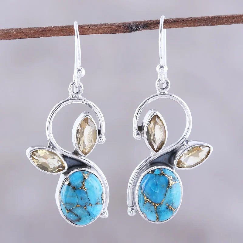 Your Perfect Accessory Now At The Best Price Dazzling Sparkle Citrine and Composite Turquoise Dangle Earrings from India