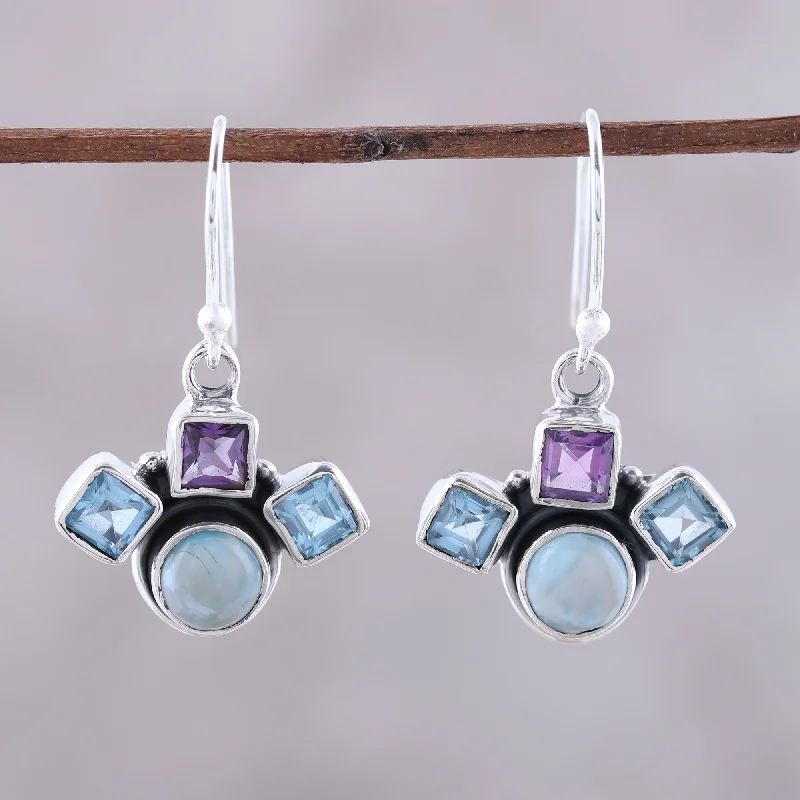 Best Jewelry Deals – Shop Premium Pieces At Great Prices Delightful Glow Blue Topaz Amethyst and Larimar Silver Dangle Earrings