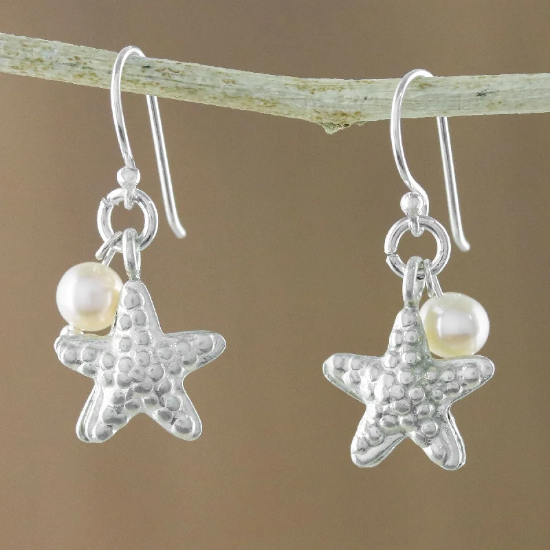 Huge Savings On Timeless Jewelry Collections Delightful Starfish Cultured Pearl and Silver Starfish Dangle Earrings