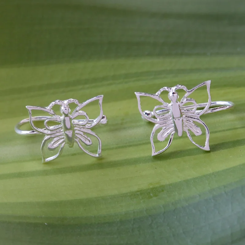 Trending Jewelry Styles Now At Limited-Time Discounts Demure Butterflies 925 Silver Butterfly Ear Cuffs Artisan Crafted in Thailand