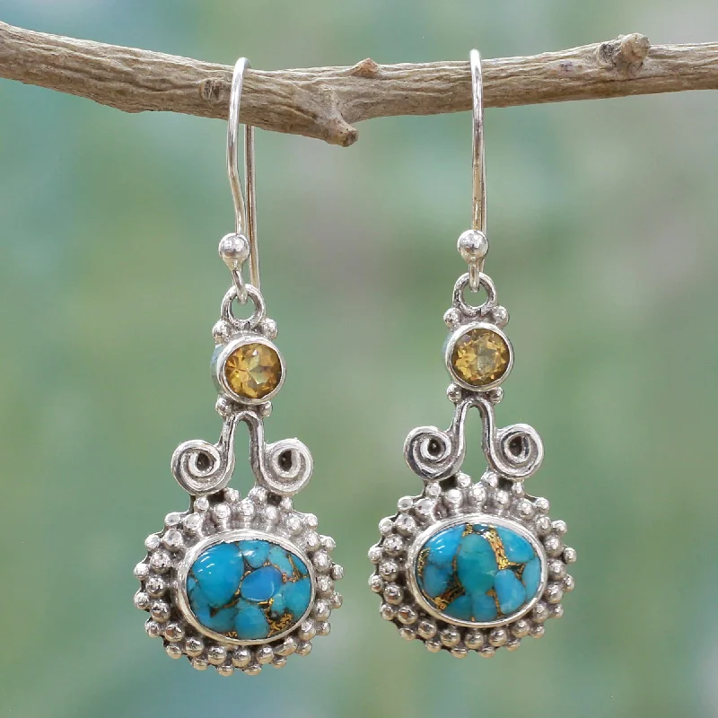 Flash Deals On Fine Jewelry – Shop Before It's Gone Dream Drops Citrine and Composite Turquoise Earrings Handmade in India