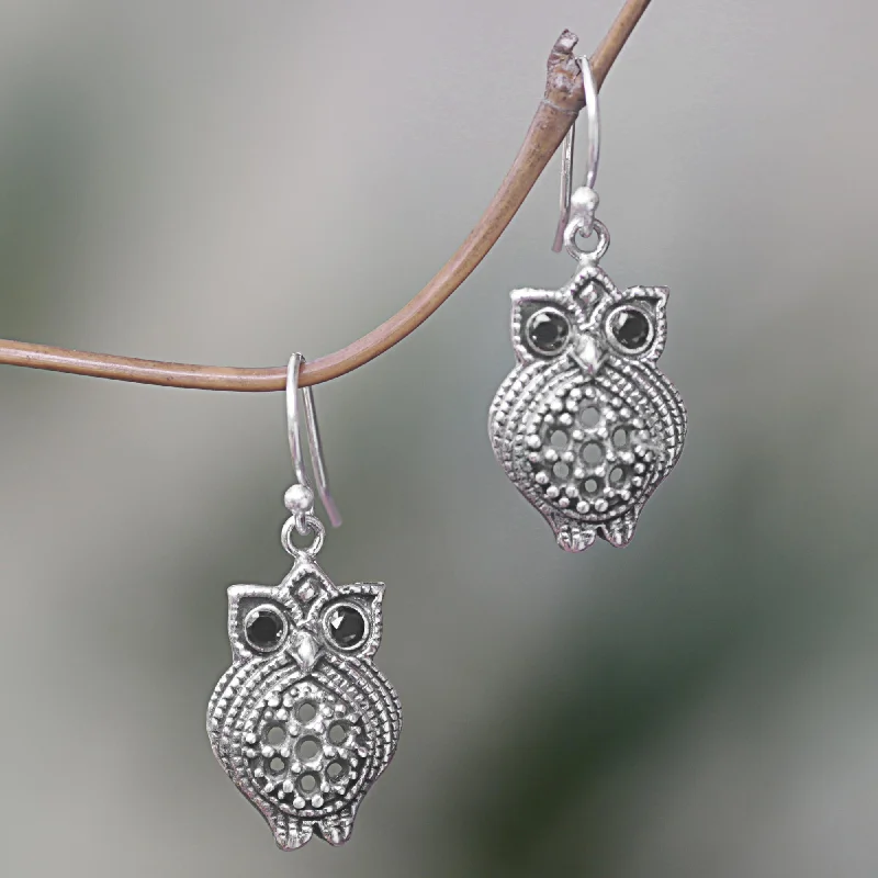 Don't Miss Out On Bestselling Jewelry At Special Prices Ebony Eyes Sterling Silver Onyx Owl Dangle Earrings from Indonesia