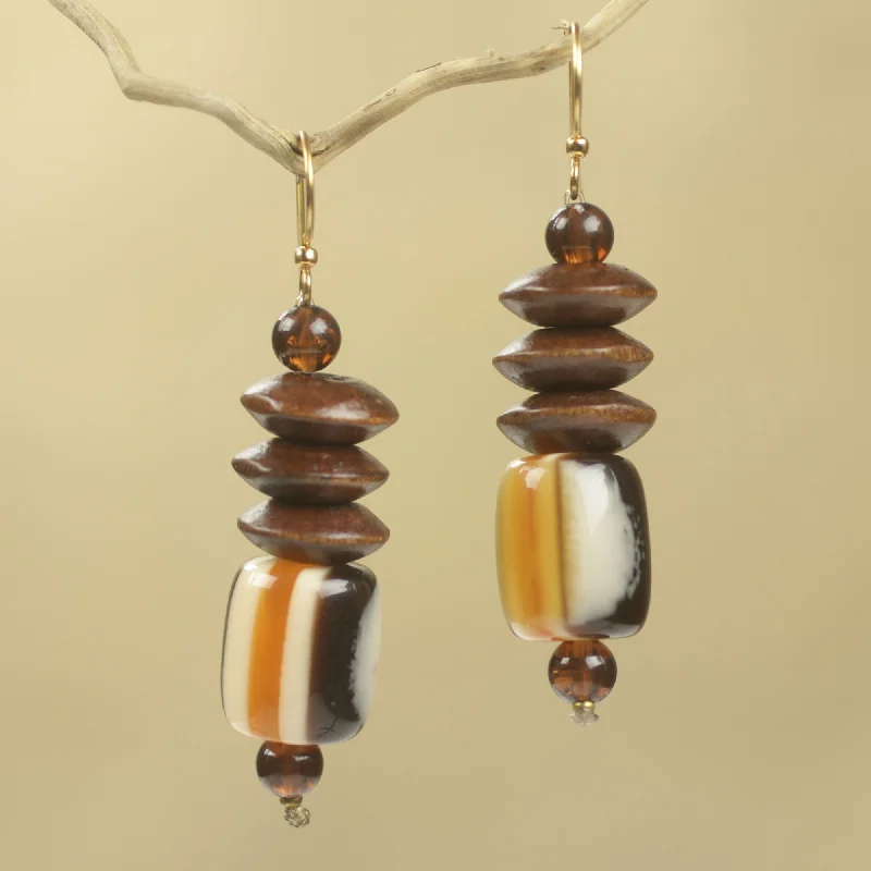 Timeless Elegance, Temporary Discounts – Act Fast Edinam Wood Beaded Dangle Earrings Artisan Crafted Jewelry