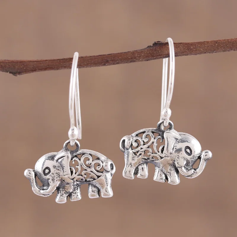 Modern Statement Jewelry For Bold Styling Elephant Appeal Jali Motif Sterling Silver Elephant Dangle Earrings