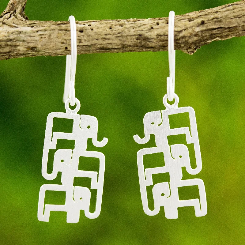 Exclusive Savings On Timeless Jewelry Pieces Elephant Pyramid Brushed Sterling Silver Three-Elephant Dangle Earrings