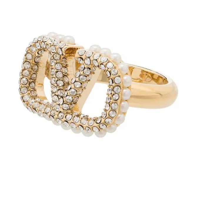 Embellished VLogo Signature Ring