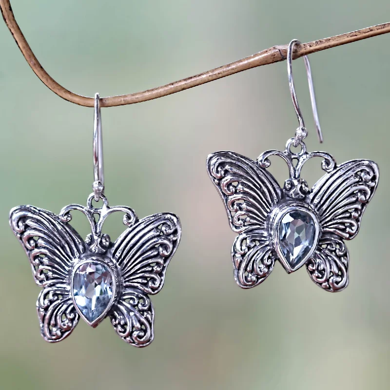 Limited-Stock Jewelry Sale – Once It's Gone, It's Gone Enchanted Butterfly Handcrafted Indonesian Silver and Blue Topaz Earrings