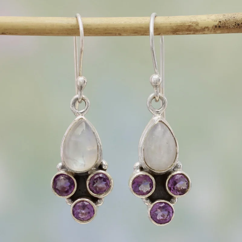 Shop Fine Jewelry With Amazing Deals Enthralling Sky in Purple Rainbow Moonstone and Amethyst Dangle Earrings from India