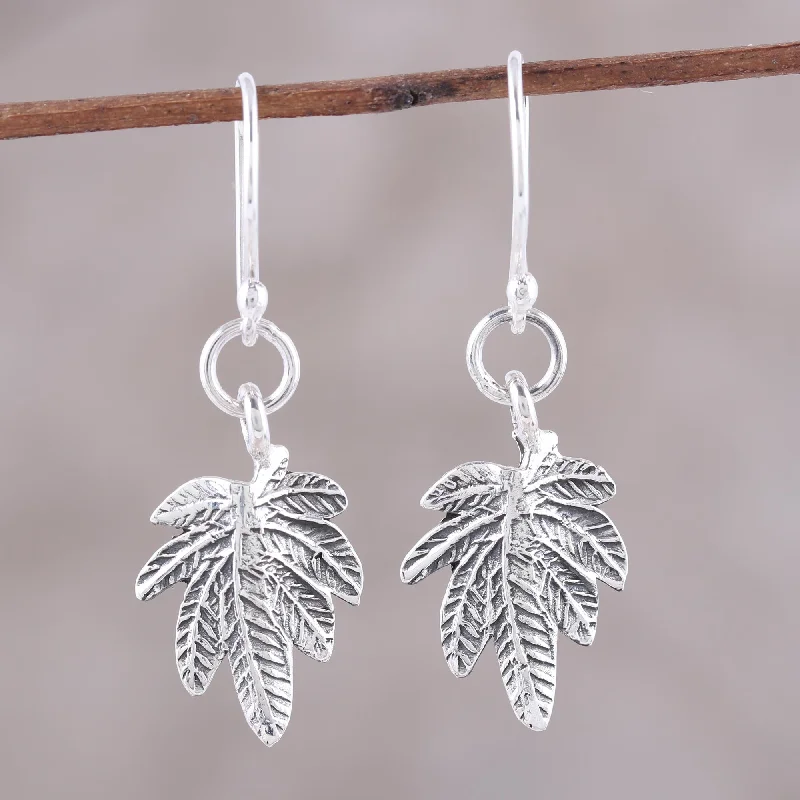 Exclusive Jewelry Sale – Limited-Time Discounts Fancy Foliage Sterling Silver Textured Leaves Dangle Earrings from India